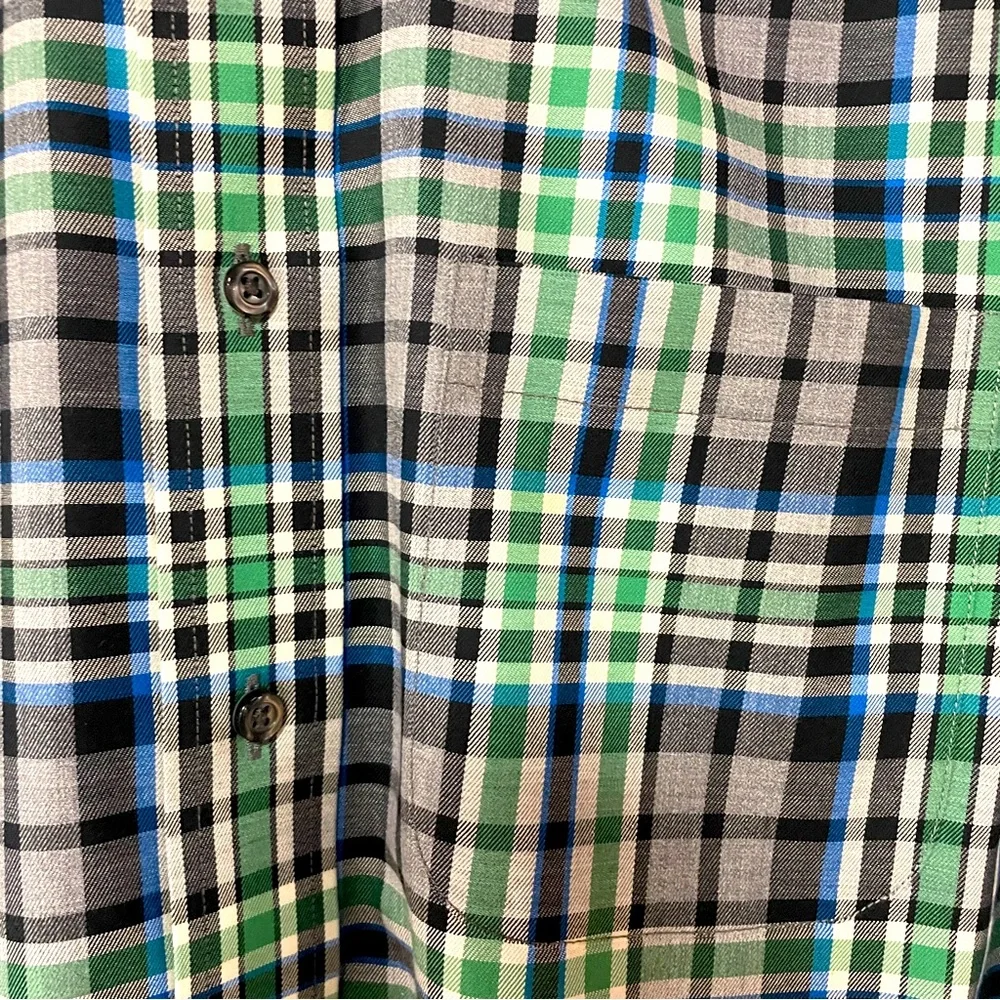 Jos A Bank Green Blue Gray Plaid Cotton Button Down Shirt Sz L - Picture 4 of 4